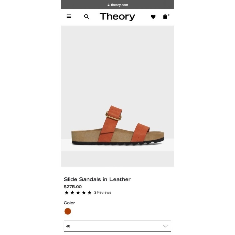 THEORY Genuine Leather Two Strap Slide Sandal w/ Buckle 10 US, … - Picture 10 of 11